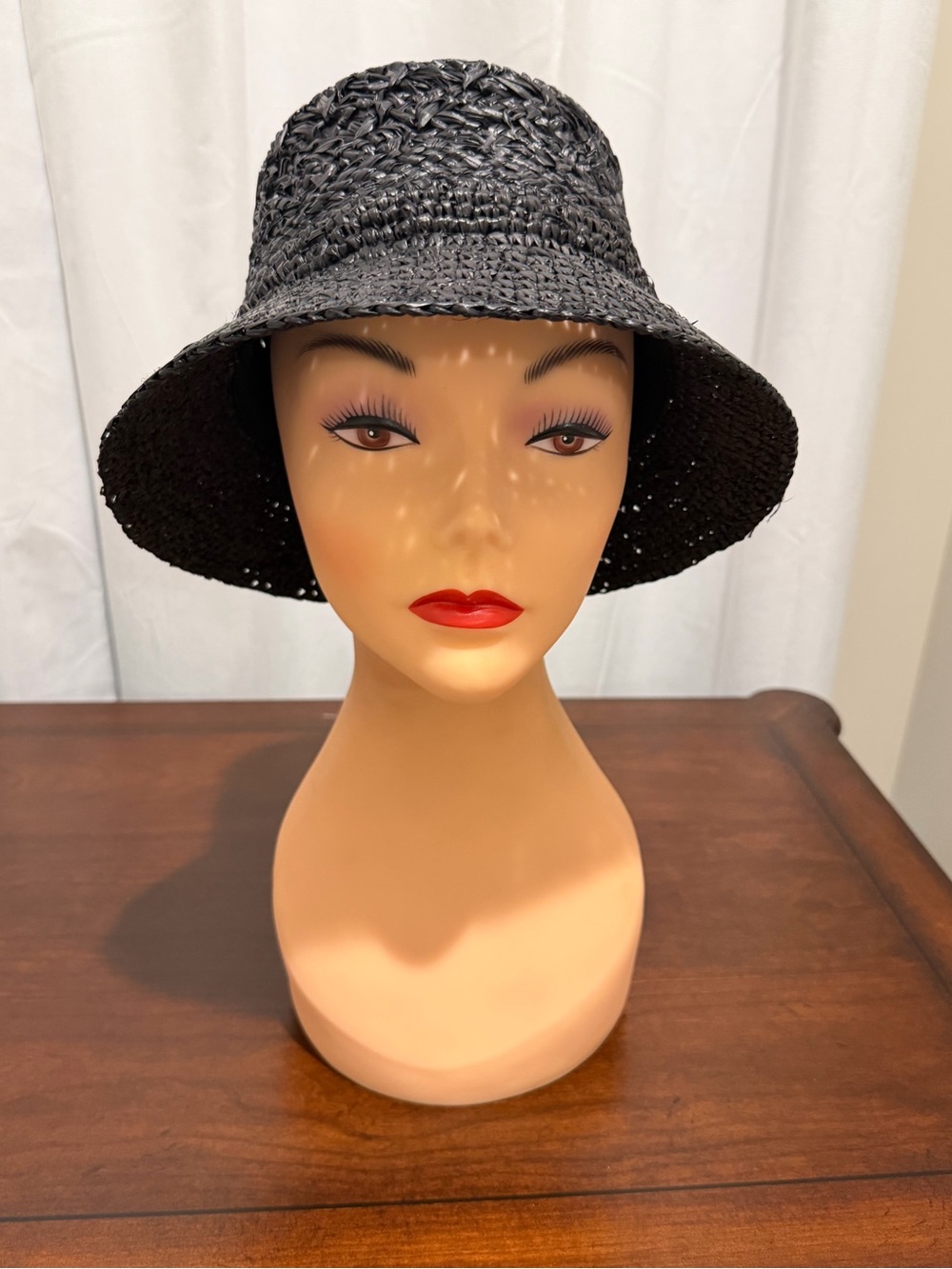 Anthropologie Wyeth Double Weave Straw Bucket Hat Black NEW - Picture 8 of 11